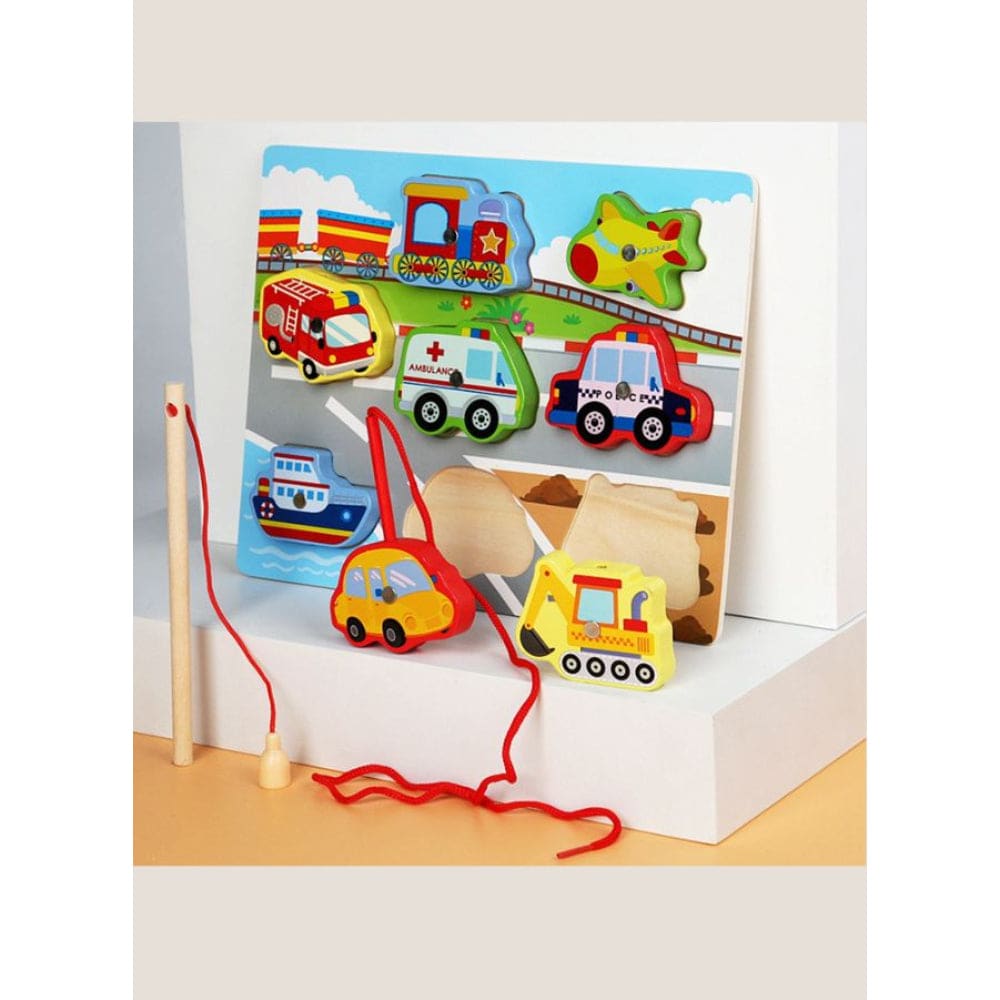Wooden Toy: Magnetic Fishing Toys Set with Fish Rod, Vehicles