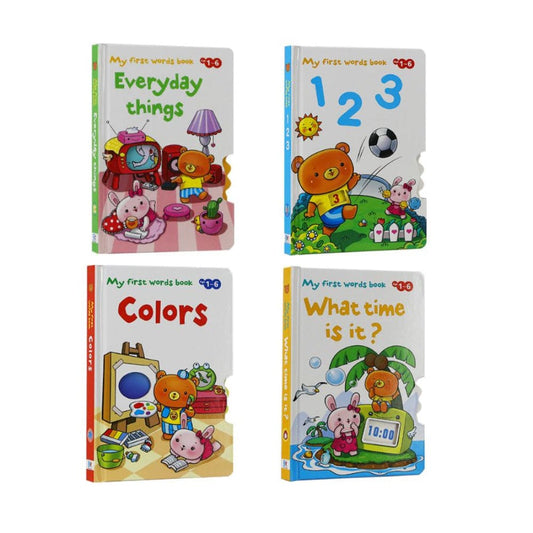 4 Book Set, First Word Pop Up Book Set for Kids, Basic Skill and Literacy Learning Book for Kids Aged 1 to 6, Time, Counting, Colors, and Everyday Things Fatio General Trading