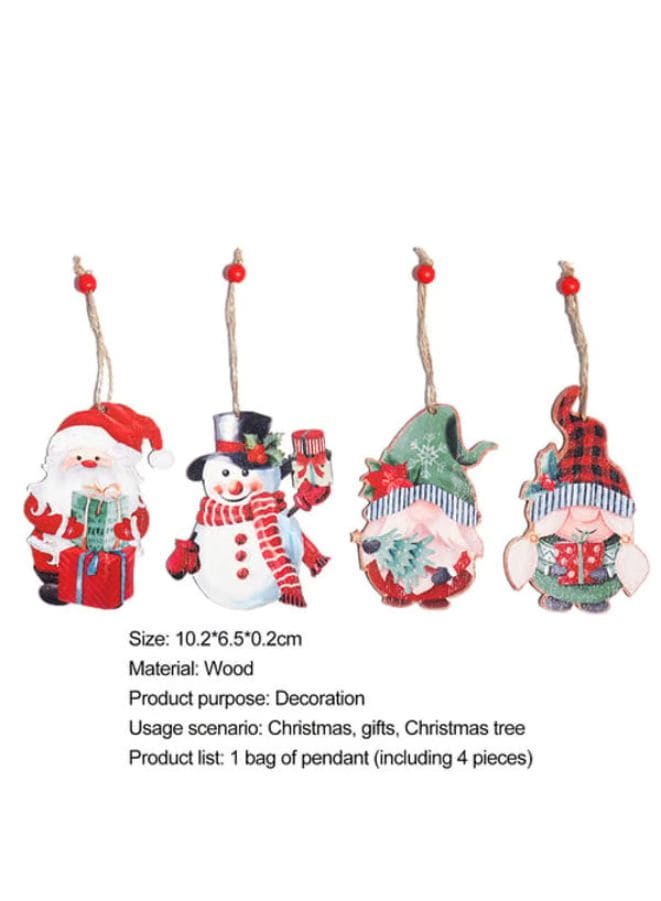 4Pcs Wooden Christmas Hanging Pendant Festival Supplies Ornamental Christmas Snowman Decoration Pendant Lightweight for Christmas Fatio General Trading