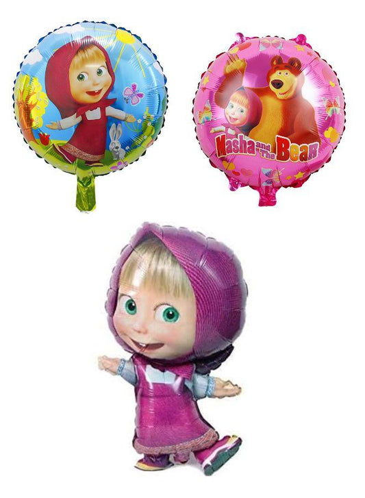 Must Have Set of 3 Foil Balloons Masha and the Bear, for Kids' Party, Birthday and Gender Reveal Masha y el Oso
