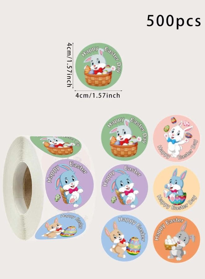 500pcs/roll Easter Slogan & Rabbit Print Gift Sticker, Cartoon Paper Gift Label Sticker For Holiday Fatio General Trading