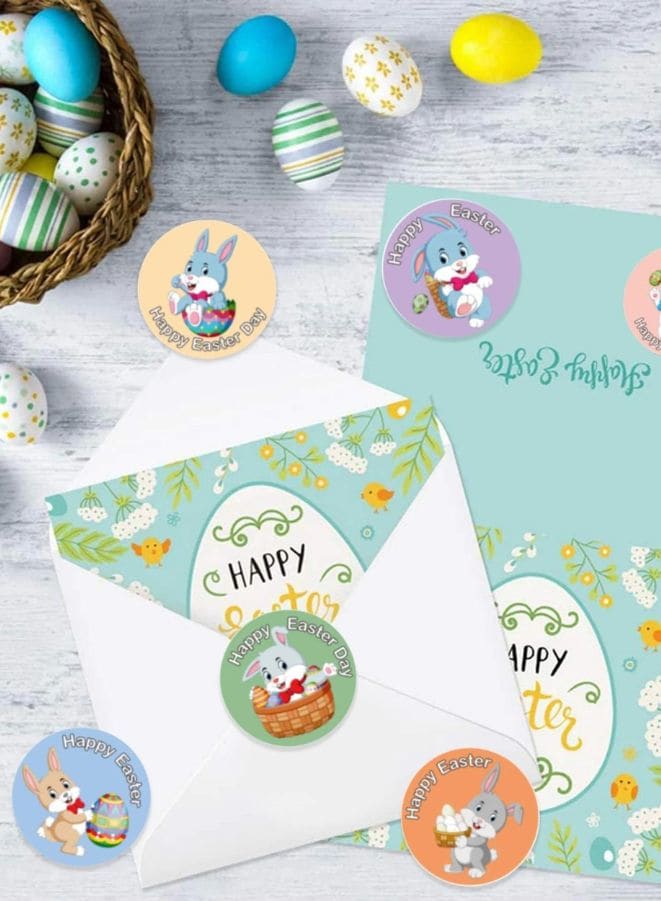 500pcs/roll Easter Slogan & Rabbit Print Gift Sticker, Cartoon Paper Gift Label Sticker For Holiday Fatio General Trading