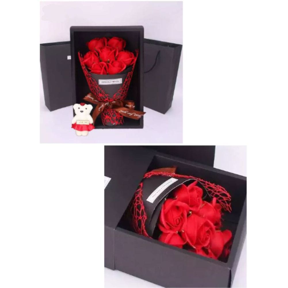 7 Rose Soap Flower With Teddy Bear Gift Box Small Bouquet For Wedding, Birthday,Christmas,Mother's Day, Valentine Day Gifts Fatio General Trading
