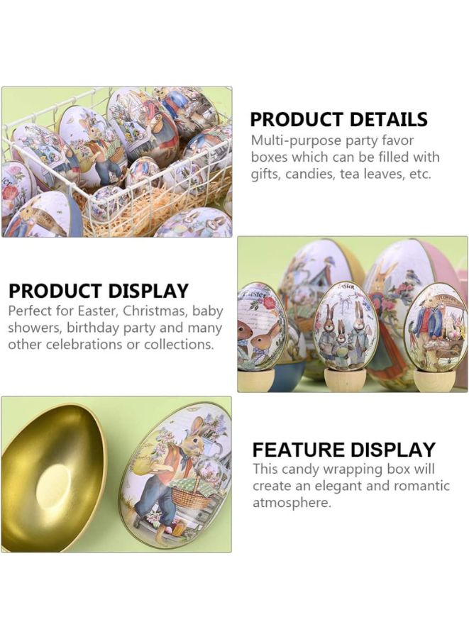 6 Pieces Metal Easter Egg Boxes, Easter Candy Box with Bunny and Chick Print, Candy Box for Easter Party Favors (6.3 x 4.4 x 5.1 cm)