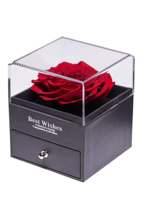 Rose Gifts for Her, Jewelry Box with Heart Shape Silver Necklace for Valentines Day with Greeting Card and Bag