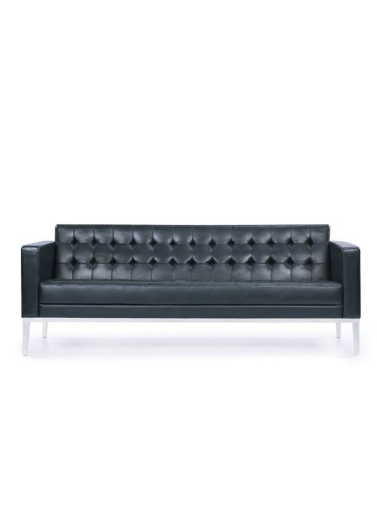 Classic black leather sofa for three people in home, office, or reception