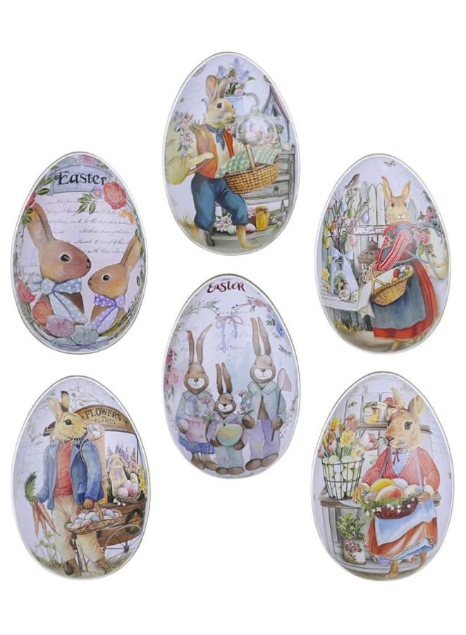 6 Pieces Metal Easter Egg Boxes, Easter Candy Box with Bunny and Chick Print, Candy Box for Easter Party Favors (6.3 x 4.4 x 5.1 cm)