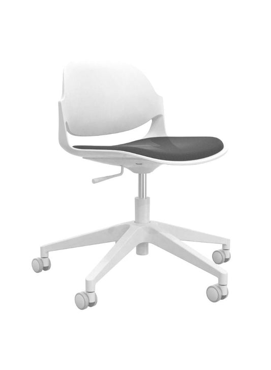 Training Chair with Grey Fabric Upholstery, White Gaslift, and Wheeled Nylon Base - Ergonomic Office Seating