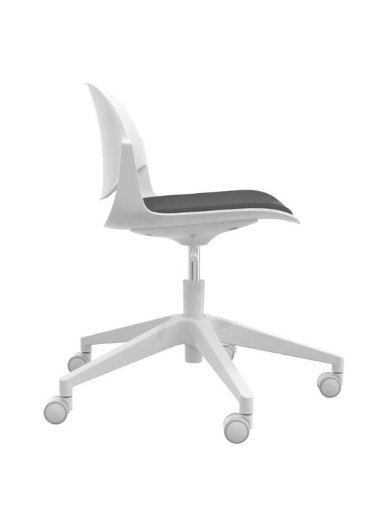 Training Chair with Grey Fabric Upholstery, White Gaslift, and Wheeled Nylon Base - Ergonomic Office Seating