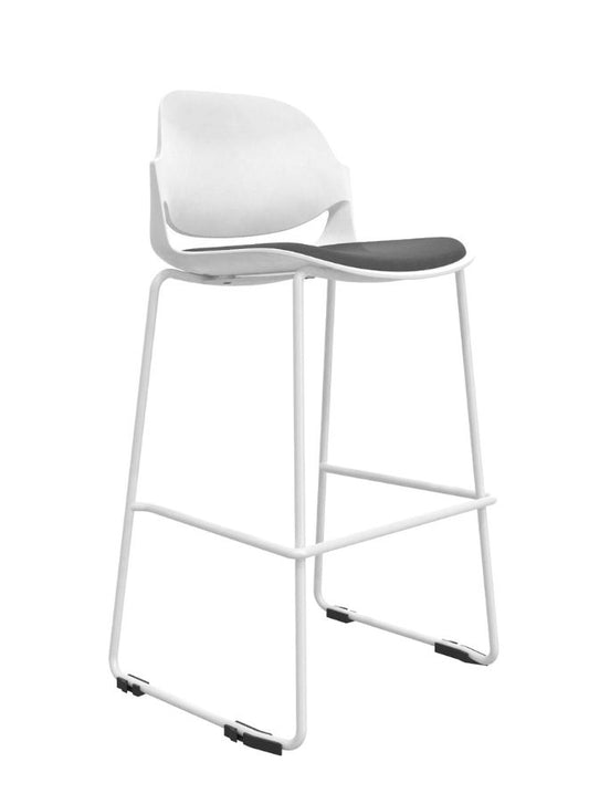 Modern Bar Stool with PP+ Glass Fiber Backrest, High-Density Foam Seat, and Solid Iron Leg Frame in White Powder Coating