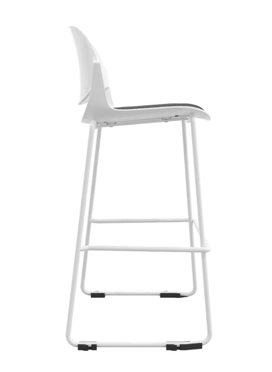 Modern Bar Stool with PP+ Glass Fiber Backrest, High-Density Foam Seat, and Solid Iron Leg Frame in White Powder Coating