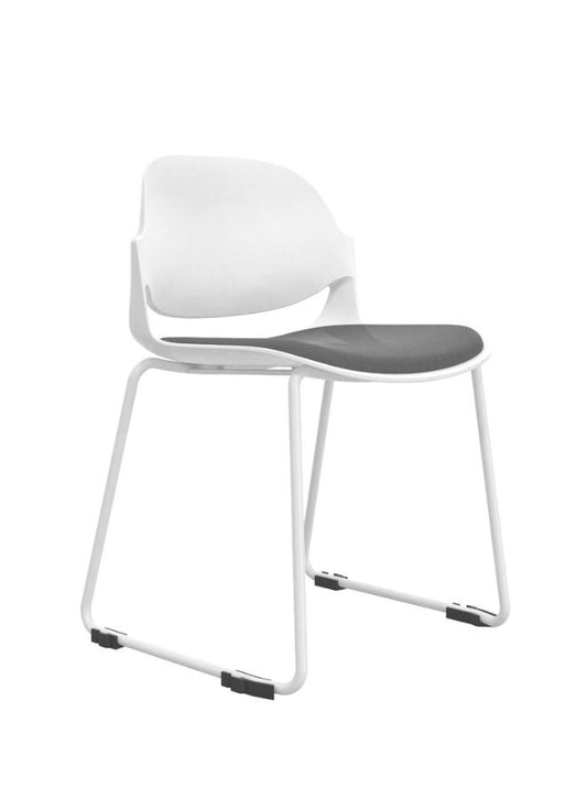 Modern White Frame Training Chair with Grey Fabric Upholstery and White Painted Legs - Ergonomic Seating for Conference and Training Rooms