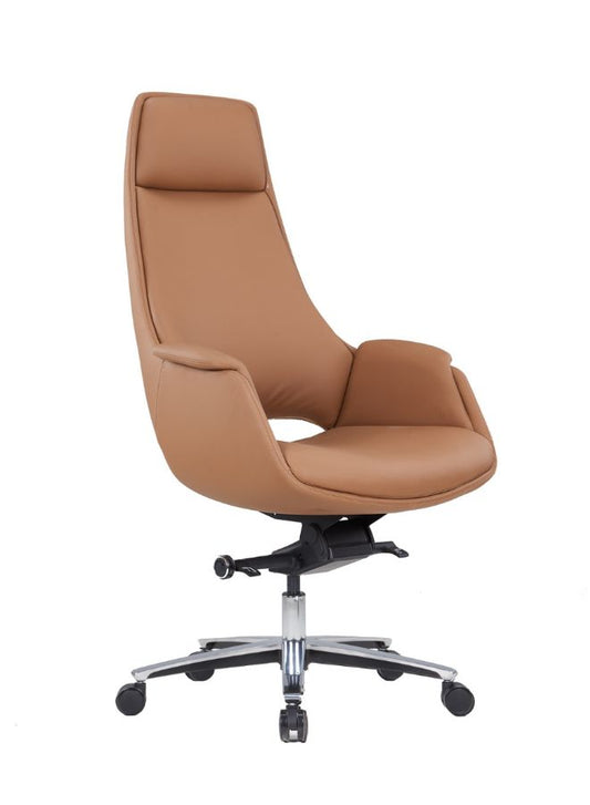 High-Quality PU Leather Office Chair with Aluminum Base, Moulded Foam Headrest, and Four-Position Tilting Mechanism