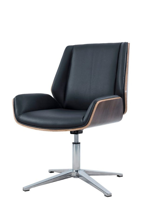 Medium Back Leather Office Chair – Stationary Design with PU Cover & Aluminum Base