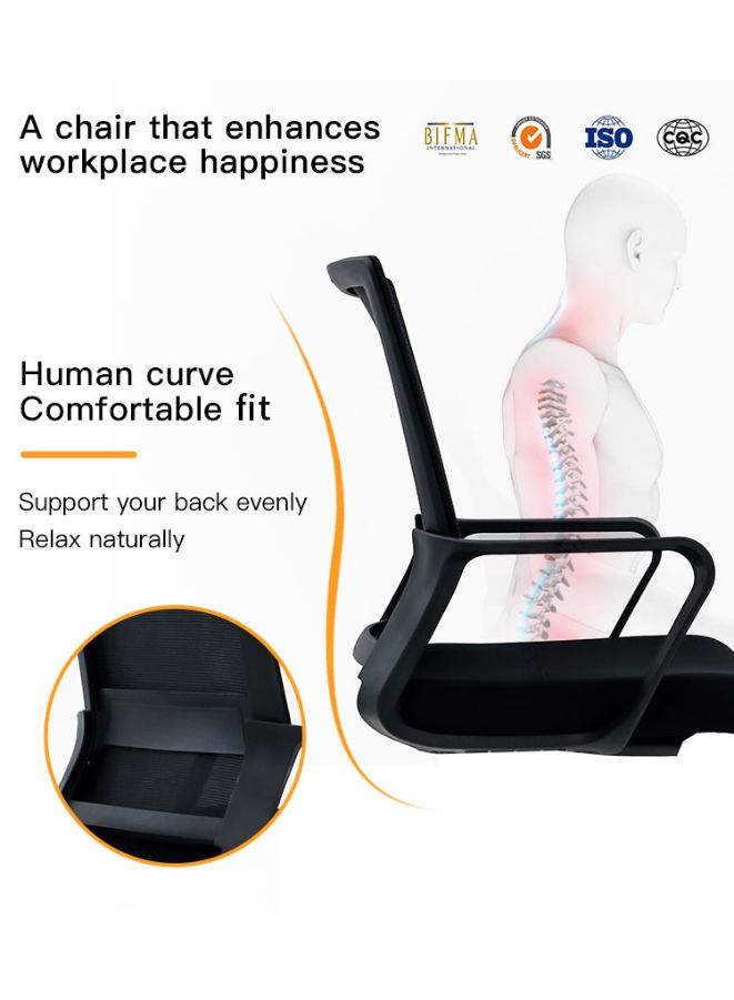 Medium Back Mesh Office Chair With Headrest, Height Adjustable Black Frame Chair, Black