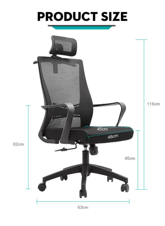 Heavy Duty Breathable Mesh Office Chair With Headrest and Adjustable Height Settings