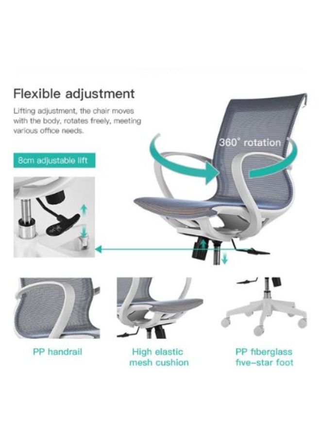 White Frame Middle Back Ergonomic Office Chair for Executive, Manager, for Home and Offices, Blue Middle Back Ergonomic Office Chair