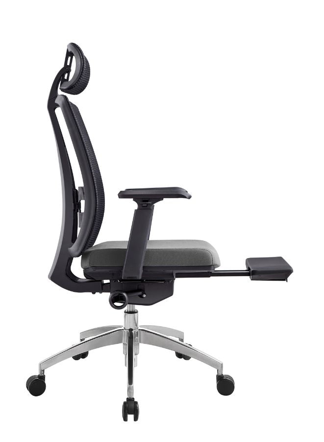 Grey office chair with footrest