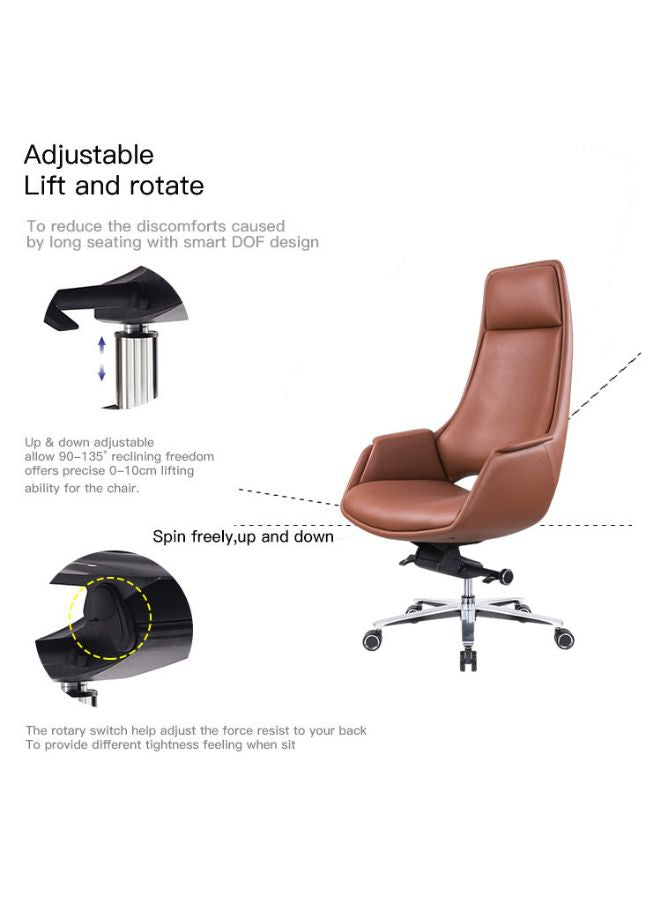 Modern Stylish Height Adjustable High Back Executive Office Chair with Genuine Leather Seats for Office, Home