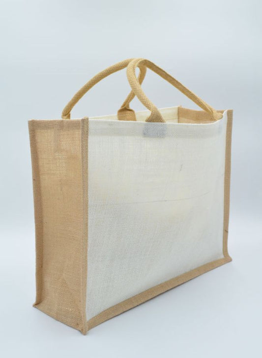 Set of 10 Eco-Friendly Cream/Natural Jute Bags with Lamination – Reusable and Durable Tote Bags