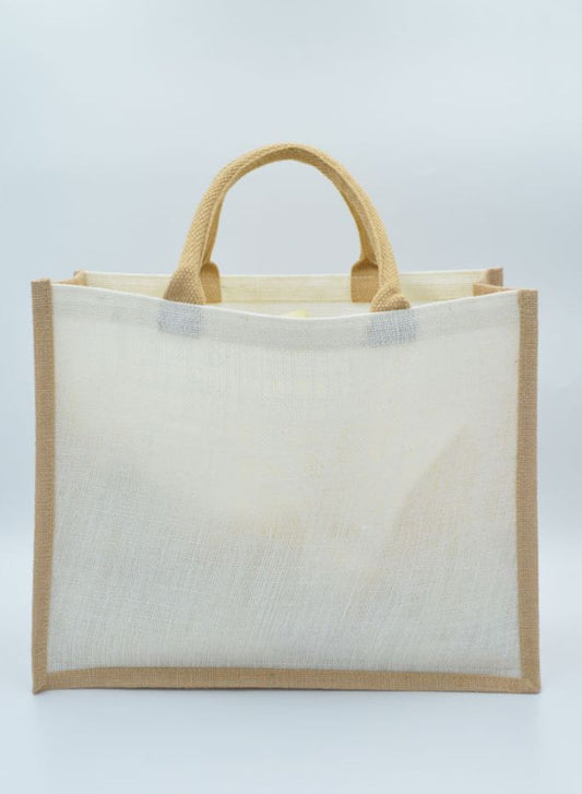 Set of 10 Eco-Friendly Cream/Natural Jute Bags with Lamination – Reusable and Durable Tote Bags