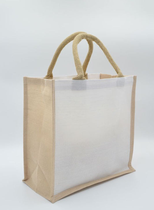 Set of 10 Cream/Natural Juco Bags with Lamination – Durable & Eco-Friendly