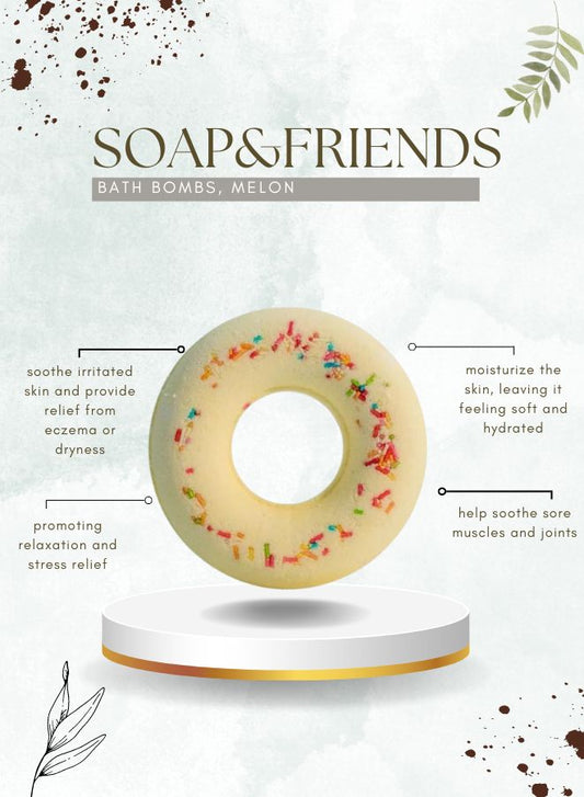 Soap&Friends Melon Effervescent Bath Donut for Nourishing and Relaxing Skin, 125g