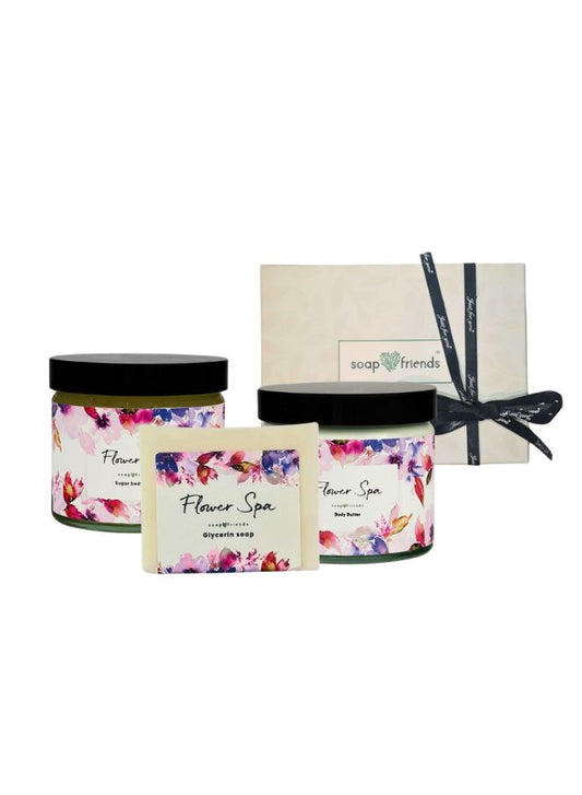 Flower Scent Body Butter, Body Scrub & Soap Bar – Set of 3 – Nourishing Skincare Gift for Women