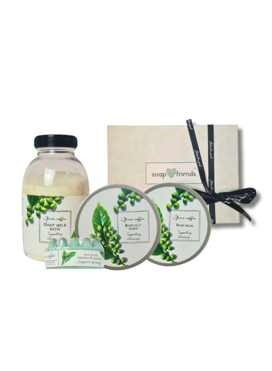 Green Coffee Slimming Bath Milk, Body Balm, Body Scrub & Massage Block Gift Set, Set of 4