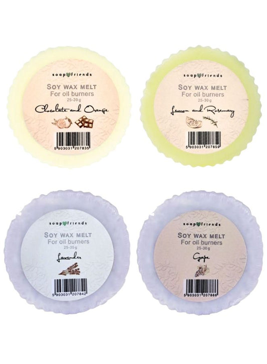 Soap&Friends Soy Wax Melt Set for Oil Burners (25-30g) - Lemon & Rosemary, Chocolate & Orange, Lavender, Grape, Set of 4