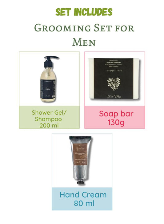 Soap&Friends Men's Grooming Set - Shea Hand Cream 80ml, Shower Gel 200ml, and Soap Bar 130g