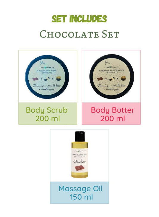 Soap&Friends Chocolate Body Care Set - Slimming Chocolate Body Scrub 200ml, Massage Oil 150ml, Body Butter 200ml