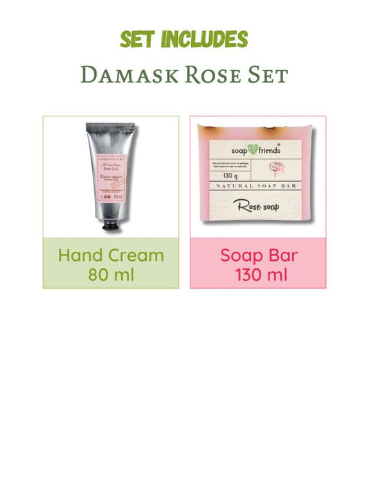 Soap&Friends Damask Rose Hand Cream (80ml) & Bar Soap (130g) Set of 2