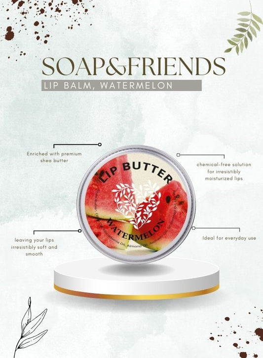 Soap&Friends Watermelon Lip Balm, 15ml | Shea Butter Hydration Lip Balm for Soft and Smoother Lips