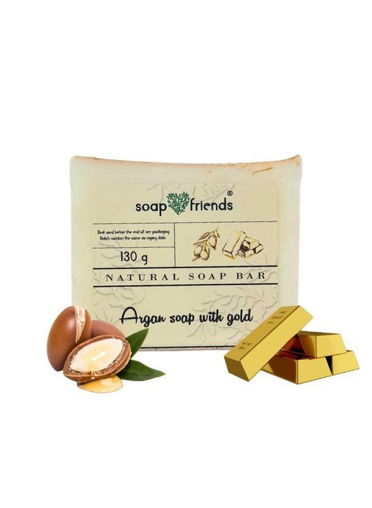 Gold Soap with Organic Glycerine and Argan Oil (130 g)- Handmade with Plant Extracts and Essential Oils