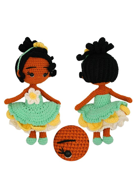 Handmade Natural Cotton Tiana Princess Amigurumi Crochet Doll for Kids and Adults, 25cm