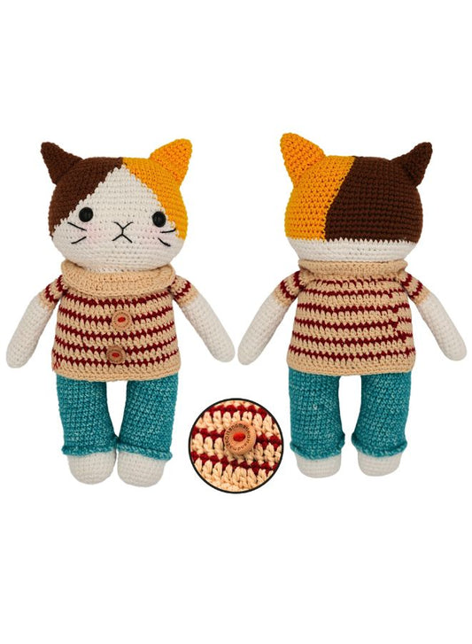 Handmade Natural Cotton Crochet Cat Doll for Kids and Adults, Cat A, 25cm