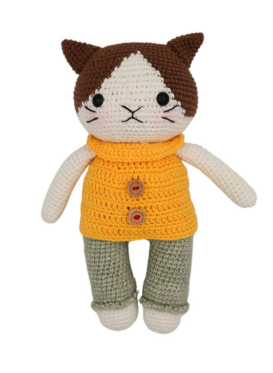 Handmade Natural Cotton Crochet Cat Toy Doll for Kids and Adults, Cat B, 25cm