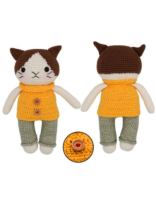 Handmade Natural Cotton Crochet Cat Toy Doll for Kids and Adults, Cat B, 25cm