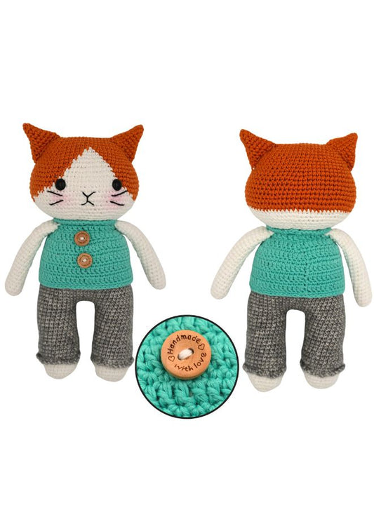 Handmade Natural Cotton Crochet Cat Toy Doll for Kids and Adults, Cat C, 25cm