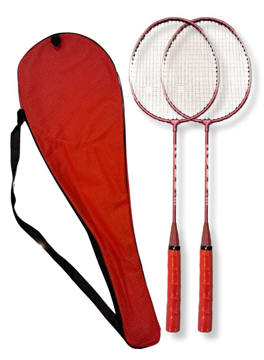 2 pcs Badminton Racket Set for Family Game, School Sports, Lightweight with Full Cover, Beginners Level, Red