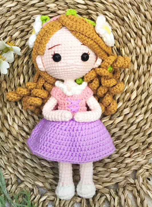 Handmade Crochet Red Hair Girl Doll – 21cm Soft Plush Toy