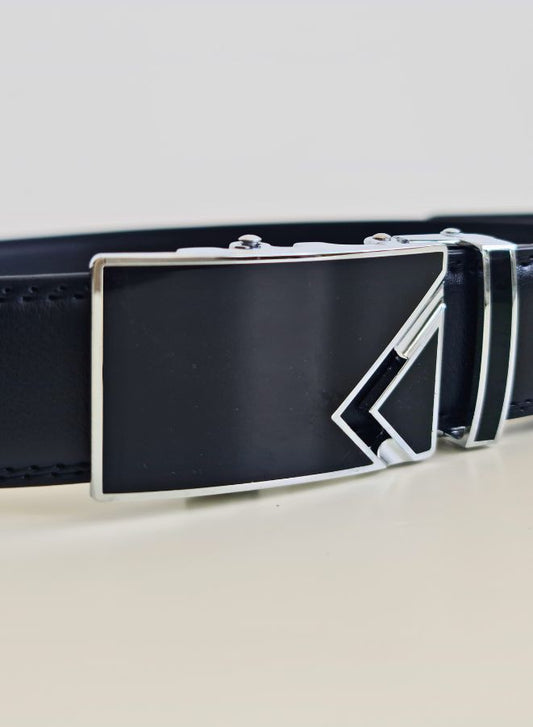 Men's Casual Black Leather Belt, Adjustable Ratchet Belt Automatic Buckle