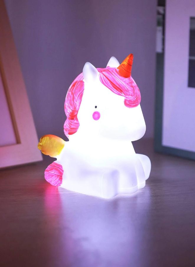 Portable Kids Cartoon LED Night Light Children Bedroom Table Lamp, Best Birthday Gift for Kids, White Unicorn