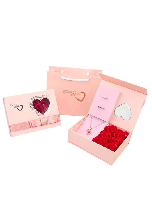 Romantic Valentine's Day Gift Box, Rose-themed Jewelry Packaging Box for Rings, Bracelets, and Necklaces – Perfect Surprise for Valentine, Mother's Day and Anniversary (Without Necklace)