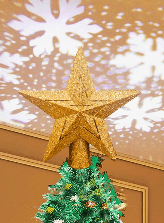 Christmas Tree Topper Lighted LED Rotating Projector 3D Glitter Gold Star Tree Topper for Christmas Tree Decorations 3-Modes (USB Powered)