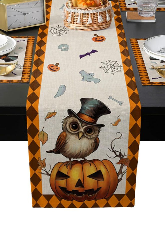 Halloween Rectangle Table Runner -Featuring Happy Halloween Pumpkins