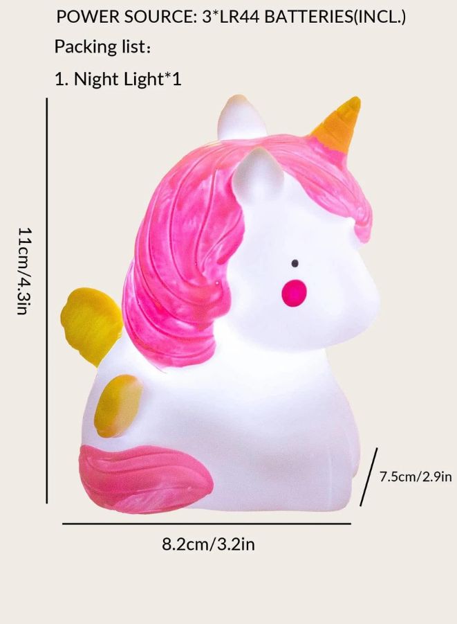 Portable Kids Cartoon LED Night Light Children Bedroom Table Lamp, Best Birthday Gift for Kids, White Unicorn