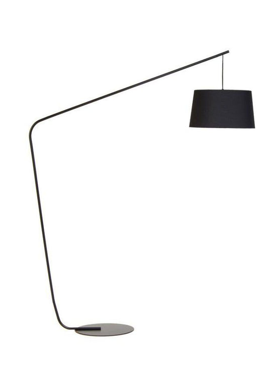 Lobby Floor Lamp - Elegant Black Matte Steel with Fabric Shade