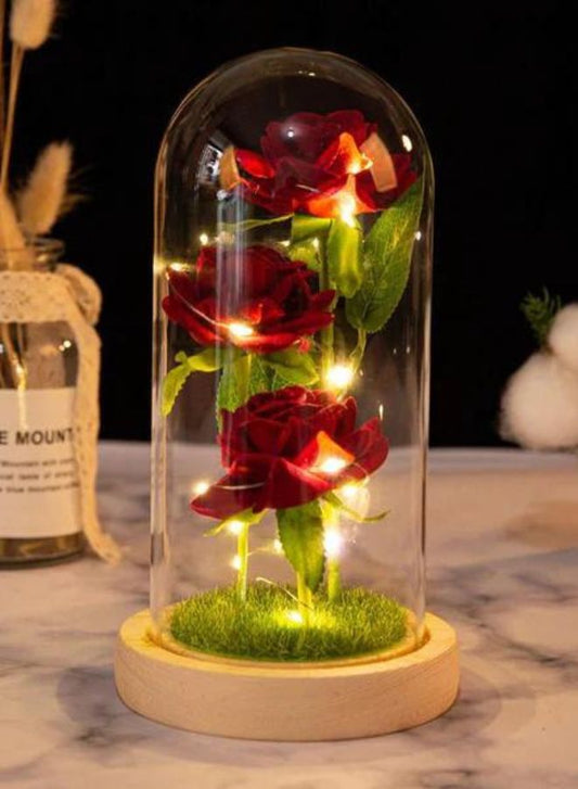 Valentines Day Gifts for Her, Valentine Rose Gift for Her Anniversary Birthday Party Beauty and The Beast Rose Flowers Artificial Rose Flower Gift on Preserved Rose Unique Gift for Wife, Grass Wooden Base